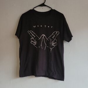 Unisex men's women's large Weezer black graphic t-shirt tee grunge-look worn